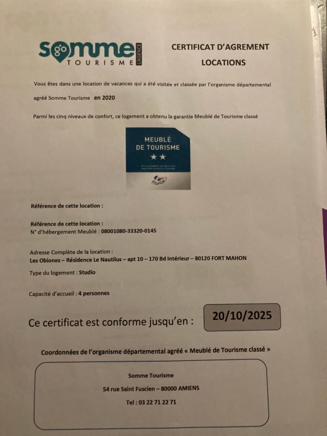 Les Obiones, Vue Laterale Mer, Fort Mahon Plage, Magnifique Studio Cabine 4P, Avec Balcon , Parking Prive Gratuit, Wifi, Classe 2 Etoiles, Exposition Plein Sud En Baie De Somme Exterior photo